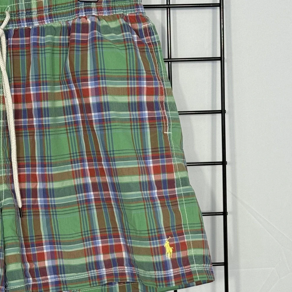 Vintage Polo by Ralph Lauren Plaid Swim Trunks Mens XL Green Lined Pony 90s Prep